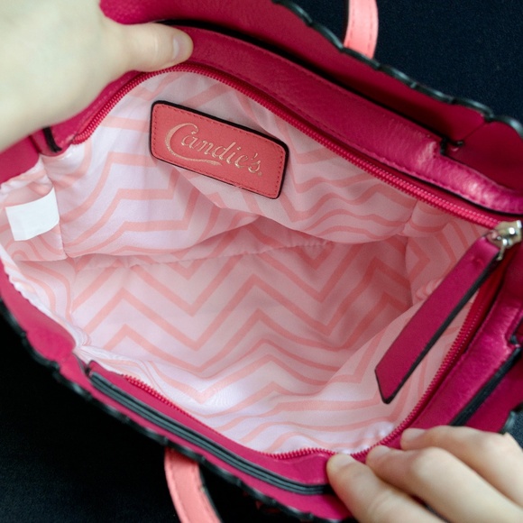 Coral Pink Faux Leather Small Tote Bag Candie’s by Fergie - Picture 15 of 17